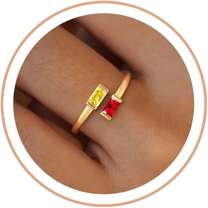 Honsny Gold Birthstone Rings for Women Non Tarnish 14K Gold Plated Adjustable Emerald Ring Cubic Zirconia Gemstone Promise Ring for Her Engagement Personalized Waterproof Jewelry Gifts for Birthday