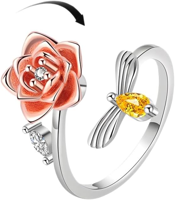 Fidget Ring Anxiety Spinner Ring Open Adjustable Sunflower Star Moon Windmill Butterfly Rings Daisy Stress Relieving Fidget Women Cubic Zirconia Anti Stress Mood Rotate Inspirations Jewelry