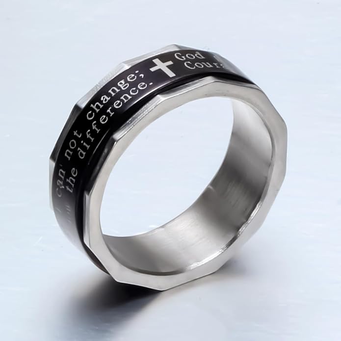 Serenity Prayer Spinner Ring - Titanium Steel Christian Faith Jewelry | Laser Engraved Courage Words, Rotatable Comfort Fit Band for Men Women