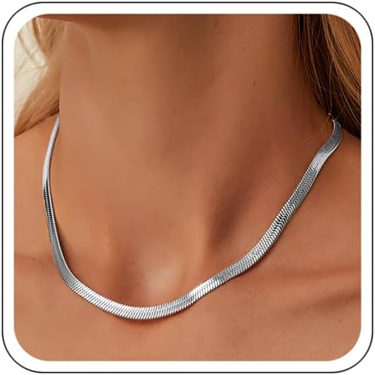 Jewlpire Silver/18K Gold Plated Herringbone Necklace for Women, 3mm 4mm 5mm Necklace for Women, Flat Snake Chain Necklaces, Fashion Women's Chain Necklaces 16 18 20 22 24 Inch