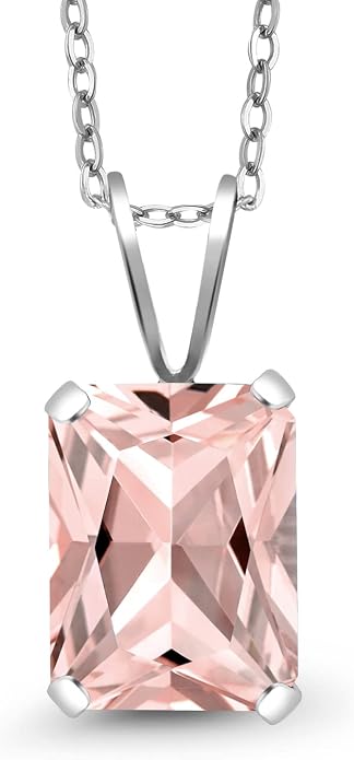 Gem Stone King Emerald Cut Pendant Necklace For Women | 925 Sterling Silver | Emerald Cut 9X7MM | Gemstone Birthstone | Fine Jewelry for Her Mom Wife | With 18 Inch Silver Chain