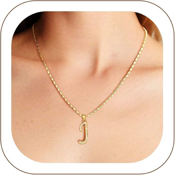 U7 Initial Necklace for Women, Gold/Platinum Plated CZ Crystal Letter A-Z Pendant Necklace, Shiny 20 Inch Name Chain Dainty Personalized Jewelry for Men Mom Wife Friend