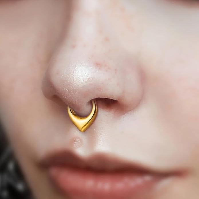 MOQIKAKA16G 8mm Septum Rings - Stainless Steel Segment Nose Rings for Women Men - Hinged Segment Nose Helix Cartilage Clicker Hoop Earrings for Daith Rook Tragus Piercing
