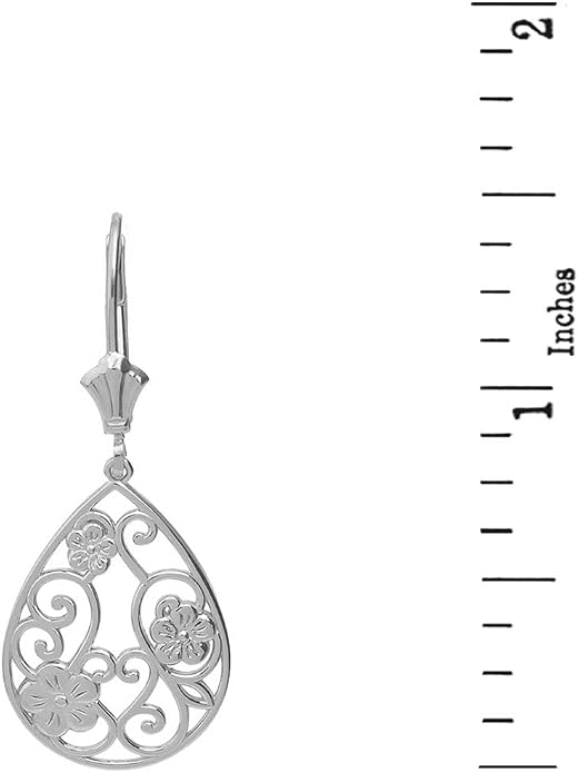 925 Sterling Silver Floral Filigree Teardrop Dangle Earrings