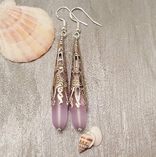 Handmade Sea Glass Earrings, Hawaiian Jewelry for Women, Long Teardrop Earrings Beach Jewelry, Sea Glass Jewelry For Women Birthday Gift For Her