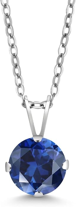 Gem Stone King 7MM Round Gemstone Birthstone Pendant Necklace For Women | 925 Sterling Silver | With 18 Inch Silver Chain | Fine Jewelry Gifts for Women Her Mom Wife