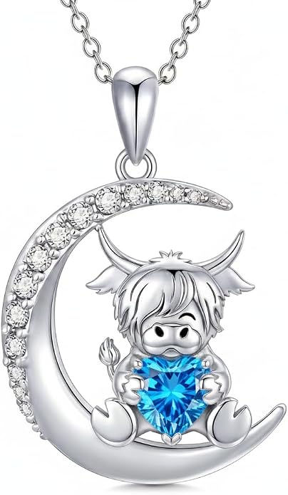 PROESS Animal Birthstone Necklace 925 Sterling Silver Otter/Axolotl/Hippo/Elephant/Dachshund/Monkey/Red Panda Pendant Necklace Animal Birthstone Jewelry Gifts for Women