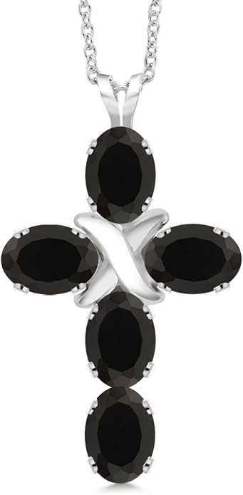 Gem Stone King Cross Pendant Necklace for Women | 925 Sterling Silver | 6X4MM Gemstone Birthstone | Jesus Christian Religious Crucifix Jewelry Gifts | 18 Inch Chain