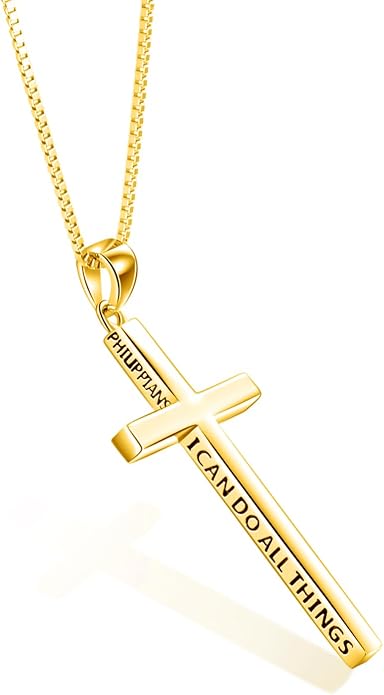 POPLYKE Cross Necklace 925 Sterling Silver Philippians 4:13 I Can Do All The Things Inspirational Necklace Gifts for Women Men 20+2''