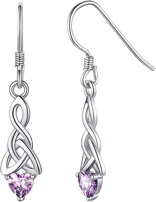 ChicSilver Sparkling Heart Birthstone 925 Sterling Silver Celtic Knot Dangle Hook Earrings (with Gift Box)