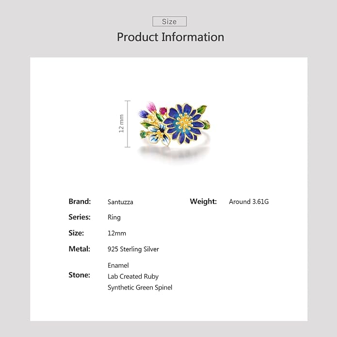 Santuzza 925 Sterling Silver Enamel Flower Ring for Women