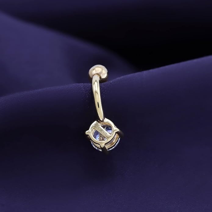 AFFY Round Shape Body Piercing Curved Barbells, Floating Navel Belly Piercing Button Premium Surgical Steel Ring in 14K Gold Over Sterling Silver