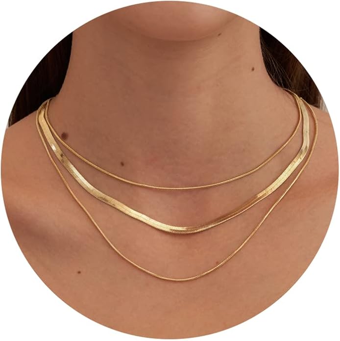 CHESKY 14K Gold/Silver Plated Snake Chain Necklace Herringbone Necklace Gold Choker Necklaces for Women Gifts Jewelry 1.5/3/5MM(W) 14"/16"(L) Mothers Day Gifts for Mom