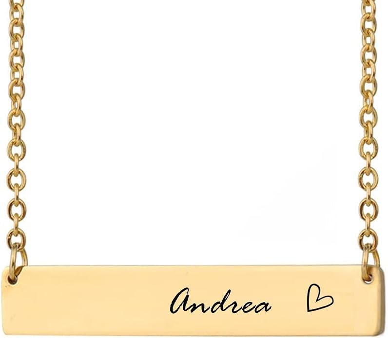 HUAN XUN Custom Bar Necklace Personalized Engraved Name Bar Necklace for Women Customized Stainless Steel Heart Pendant Bar Jewelry Gift for Her Mother Day Christmas