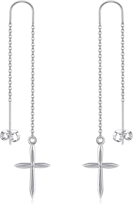 Cross/Heart Threader Earrings 925 Sterling Silver Long Earrings Chain Earrings Long Dangle Earrings for Women