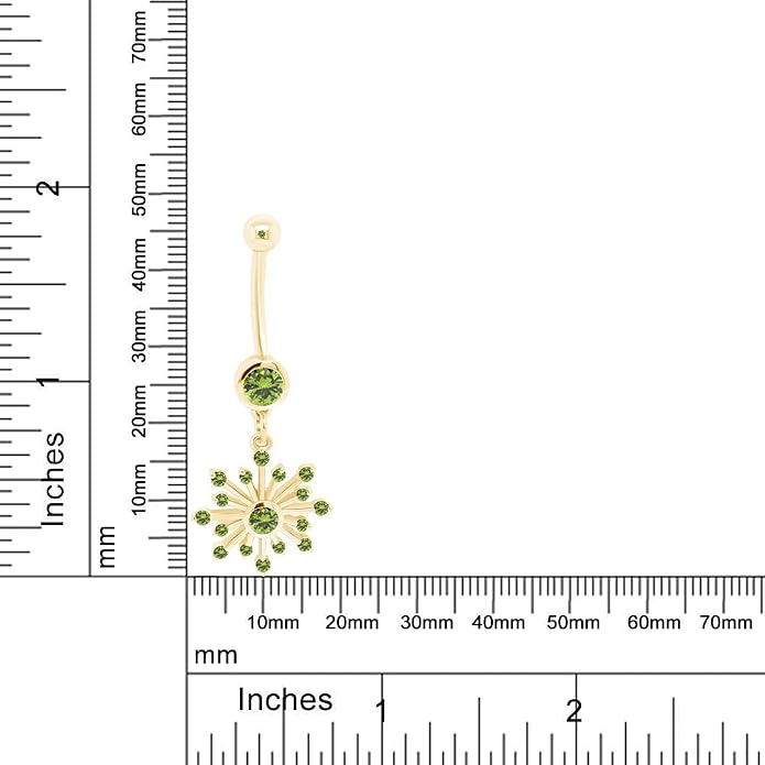 AFFY Snowflake Belly Button Ring for Women Simulated Birthstone, Round Cut Gemstone in 14K Gold Over 925 Sterling Silver, Navel Barbell Piercing Jewelry for Her