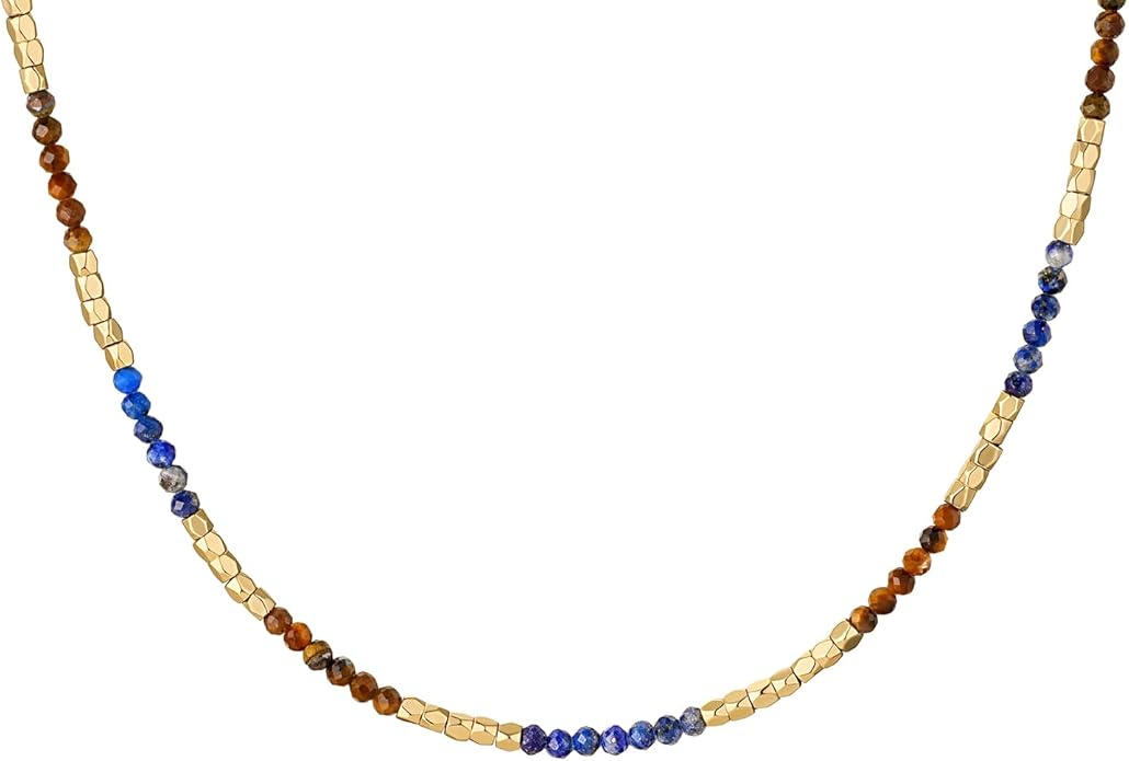 MYEARS Women Beaded Choker Necklace Gemstone 14K Gold Plated Simple Dainty Handmade Chain Everyday Trendy Jewelry