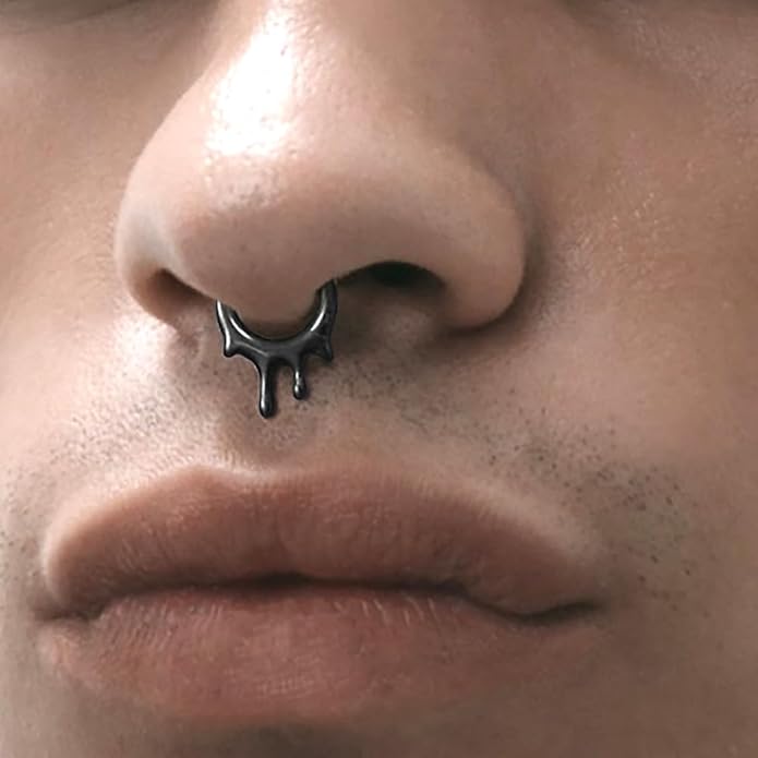 MOQIKAKA16G 8mm Septum Rings - Stainless Steel Segment Nose Rings for Women Men - Hinged Segment Nose Helix Cartilage Clicker Hoop Earrings for Daith Rook Tragus Piercing
