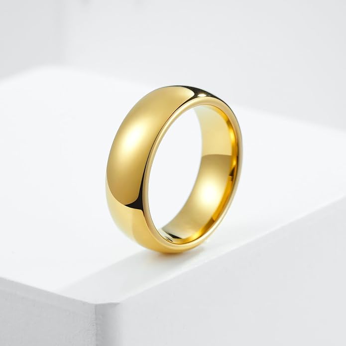 King Will Tungsten Carbide Wedding Band for Men Women-4/6/8mm Width 14K Gold Plated Tungsten Wedding Ring Matte Brushed & High Polished Style Comfort Fit Wedding Band Size 6-14
