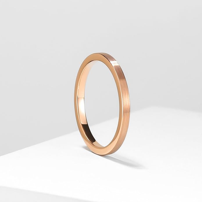 King Will Basic Gold/Rose Gold/Brown Plated Tungsten Wedding Band for Men/Women, 2mm/4mm/6mm/8mm/10mm/12mm Width Band Rings, Pipe Cut Matte Brushed Finish Cigar Band Ring Comfort Fit