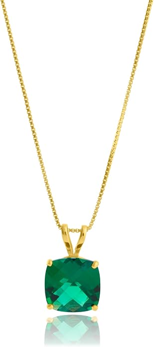 MAX + STONE Cushion Cut Gemstone Necklace | 8mm Solitaire Birthstone Necklace for Women | Gemstone Pendant Necklaces with 18 inch Box Chain