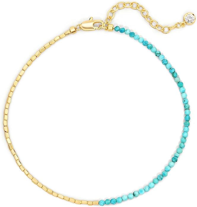 DREMMY STUDIOS Gold Anklet Bracelets for Women 14K Gold Plated Stone Handmade Beaded Link Chain Anklets Jewelry Gift