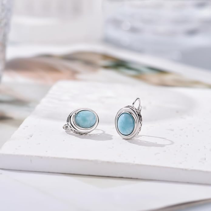 Larimar/Star/Dragonfly/Sunflower/Moonstone/Black Onyx Earrings for Women Leverback Dangle Earrings Hypoallergenic Jewelry for Women