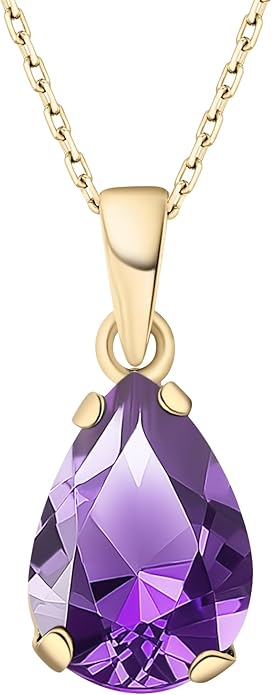 14K Gold Plated Gemstone Necklace for Women - Birthestone Teardrop Necklace - Gold Jewelry for Women - Dainty Gold Necklace - Everyday Necklaces - Gold Necklaces for Women