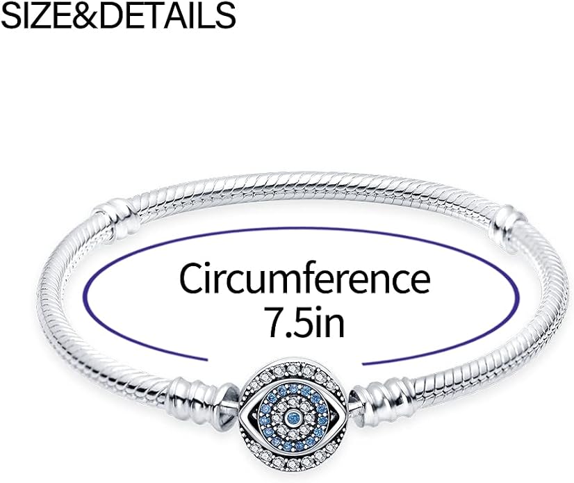 KUNSIR 925 Sterling Silver Snake Chain Bracelet Blue Evil Eyes with 5A Cubic Zirconia Bracelets for Women Teen
