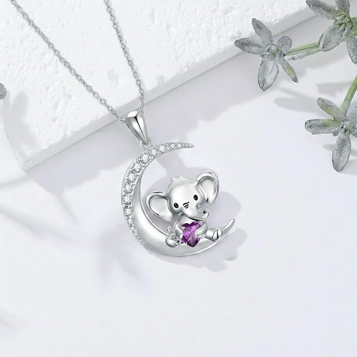 PROESS Animal Birthstone Necklace 925 Sterling Silver Otter/Axolotl/Hippo/Elephant/Dachshund/Monkey/Red Panda Pendant Necklace Animal Birthstone Jewelry Gifts for Women