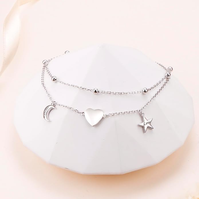 S925 Sterling Silver Anklets Adjustable Beach Foot Ankle Bracelet Jewelry Gifts For Women Girls