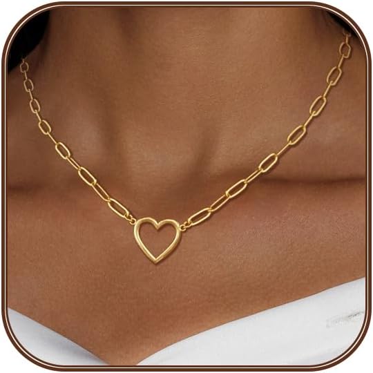 Airmb Heart Necklace for Women Gold/Silver Plated Trendy Heart Choker Lover Pendant Hypoallergenic Fashion Gold/Silver Necklace for Women Love Jewelry Gift for Women Girlfriend
