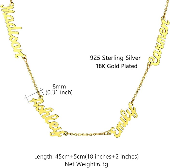 Custom4U Custom Name Necklace for Women, Personalized 1-5 Name Necklace, Sterling Silver/Stainless Steel 14K Gold Plated Nameplate Necklaces, Gift for Mom Wife Anniversary Birthday with Box
