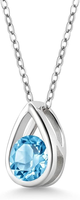 Gem Stone King Teardrop Pendant Necklace For Women | 5MM Round Gemstone Birthstone | 925 Sterling Silver | With 18 Inch Silver Chain | Fine Jewelry Gift for Her Mom Women Wife