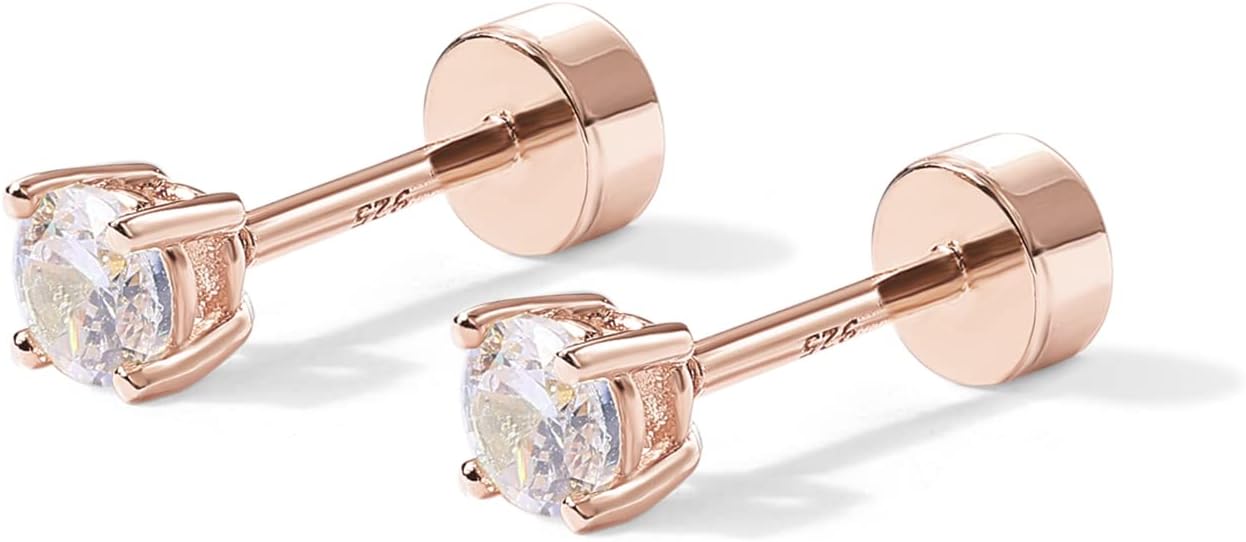 PAVOI 14K Gold Plated Solid 925 Sterling Silver Post Cubic Zirconia Stud Flat Back Earrings for Women | Cartilage Earring | Helix Piercing Jewelry | Small Stud Earrings for Women