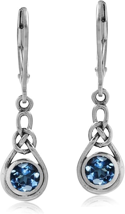 Silvershake Genuine Gemstone Irish Celtic Knot Drop Dangle Earrings