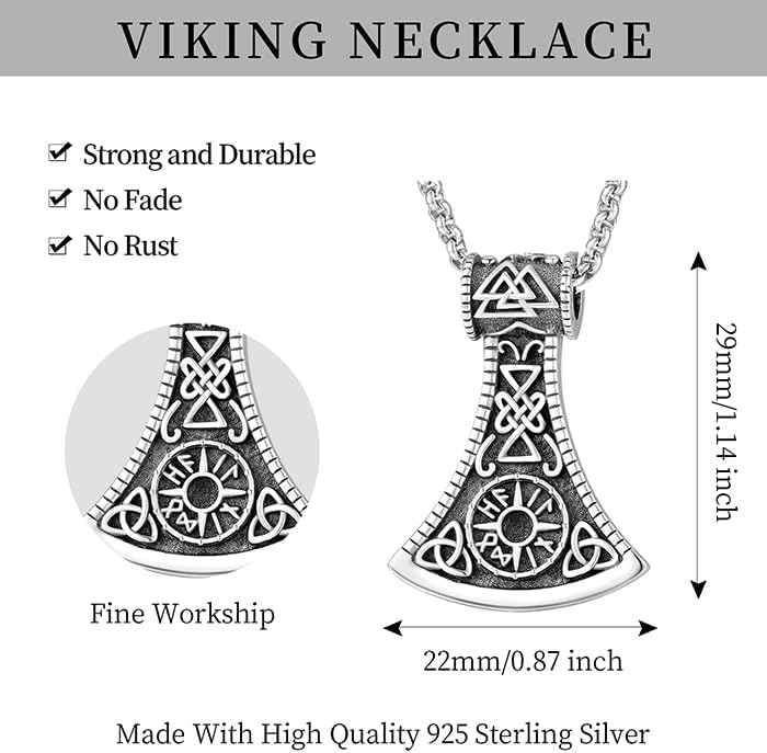 Tetragrammaton/Thors Hammer/Viking Axe/Jewish/Yahweh Necklace for Men 925 Sterling Silver Viking Norse Pagan Jewelry Gifts for Women