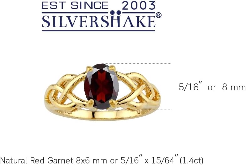 Silvershake 8X6mm Oval Shape Birthstone Gemstone Antique Finishing or Yellow Gold Plated 925 Sterling Silver Celtic Knot Weave Solitaire Ring Jewelry for Women