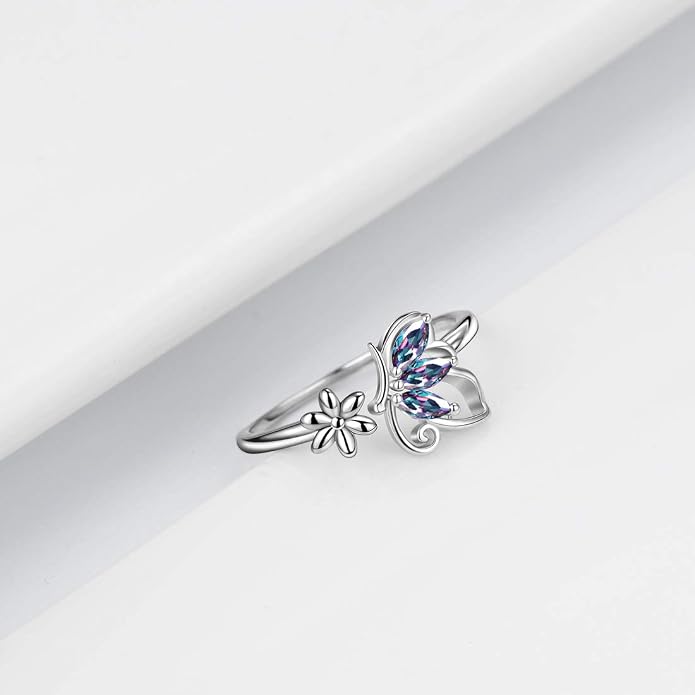 Aurora Tears Butterfly Jewelry,Women 925 Sterling Silver Butterflies Birthstone Pendant Necklace/Earrings/Rings Wedding Gift