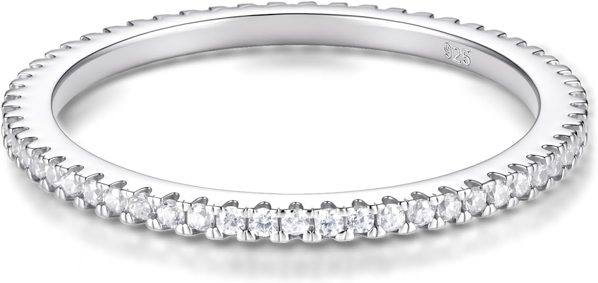 BORUO Sterling Silver Ring - Wedding Bands for Women, Eternity Band, Cubic Zirconia Simulated Diamond Stackable Band for Oura Ring Gen3/4-1.5mm 3mm Band Size 4-12