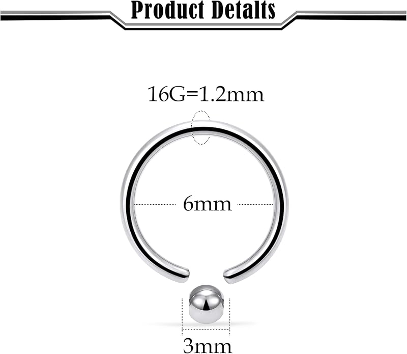 20G-2G ASTM F136 Titanium Septum Rings Nose Ring Hoops Circular Barbell Helix Snug Tragus Rook Daith Cartilage Earring Sneke Bites Lip Ring Hoop Smiley Piercing Jewelry for Women Men 6mm-19mm