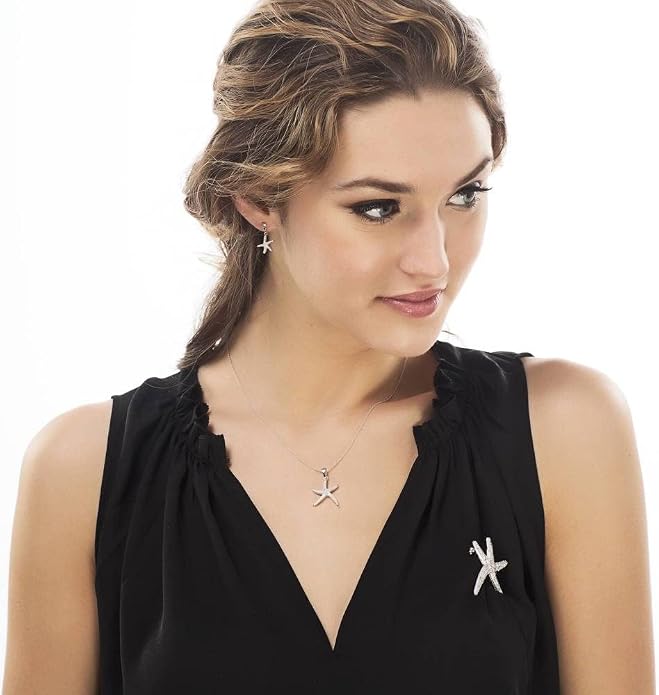 BERRICLE Sterling Silver Starfish Pendant Necklace for Women, Cubic Zirconia CZ 18 inch