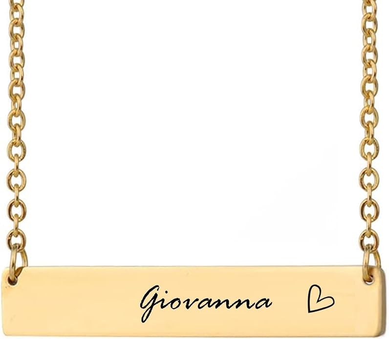 HUAN XUN Custom Bar Necklace Personalized Engraved Name Bar Necklace for Women Customized Stainless Steel Heart Pendant Bar Jewelry Gift for Her Mother Day Christmas