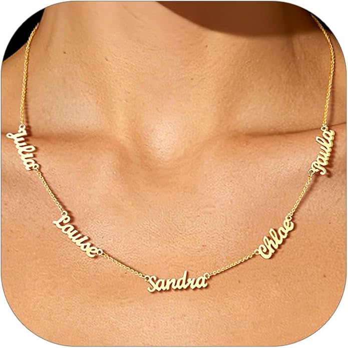 Custom4U Custom Name Necklace for Women, Personalized 1-5 Name Necklace, Sterling Silver/Stainless Steel 14K Gold Plated Nameplate Necklaces, Gift for Mom Wife Anniversary Birthday with Box