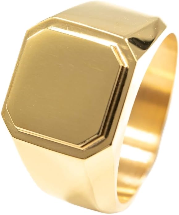 Jewelry | Stainless Steel Letter Alphabet Initial Ring | Square Flat Top Ring for Men & Women | Stainless Steel Jewelry, (Black, Gold, Silver), Size 7-16