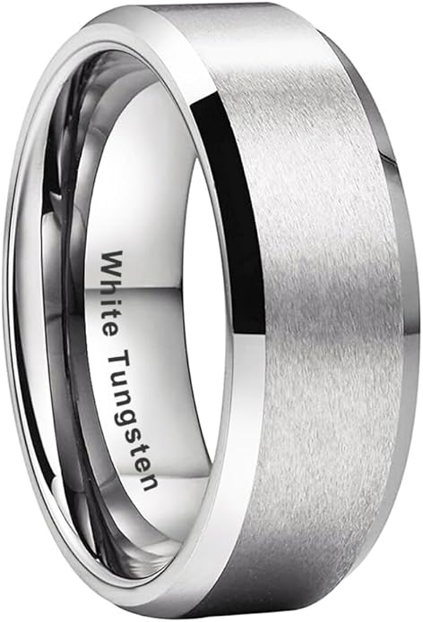 TUTISS 6mm 8mm White Tungsten Rings for Men Women Couple Fashion Jewelry Engagement Wedding Bands Matte Finish Beveled Edges Comfort Fit