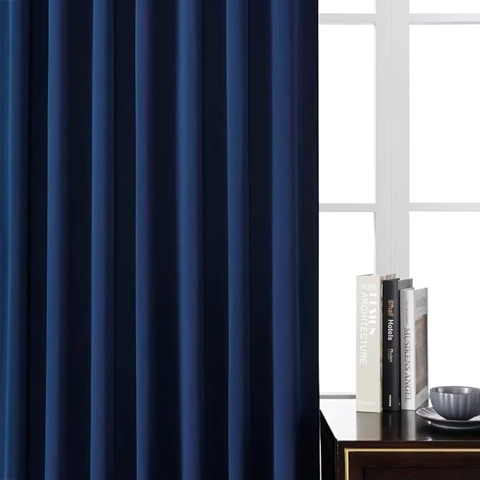 Joydeco Blackout Curtains 108 Inches Long, Thermal Insulated Black Out Curtains 2 Panels Set, Room Darkening Drapes for Living Room Window Rod Pocket Back Tab (W52 x L108 Inch, Navy Blue)