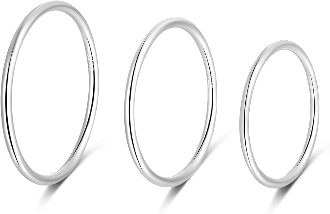 CANDYFANCY 925 Sterling Silver 1.2mm Stacked Midi Thin Rings for Women Knuckle Ring Band Stacking Ring Set Size 2.5-8.5
