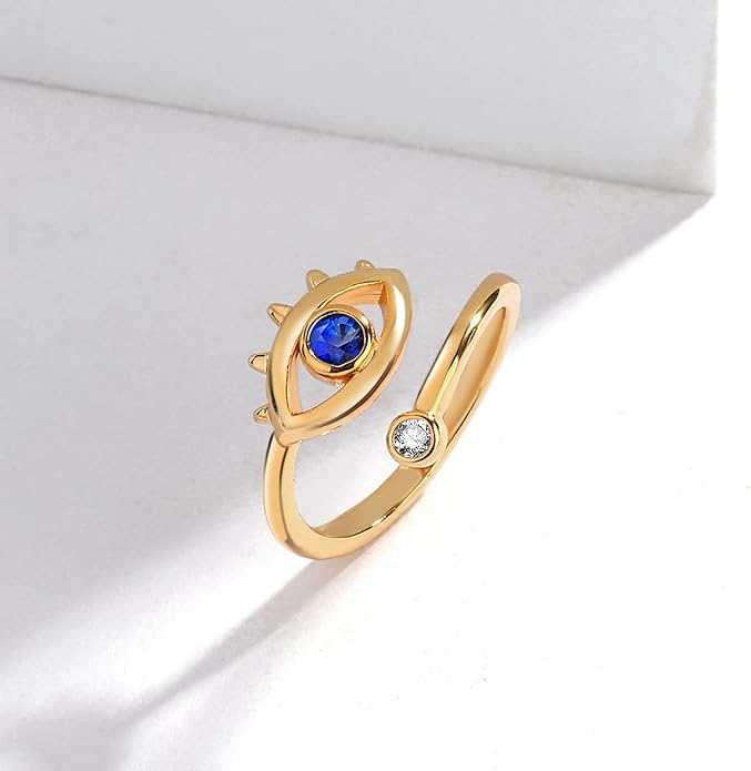 Lit Wall 3Pcs Evil Eye Rings for Women 18K Gold Plated Cubic Zirconia Open Ring Set Adjustable Eye Ring for Women