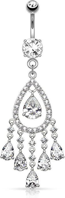 Pierced Owl - Tear Drop Chandelier CZ Crystal Deluxe Dangling Belly Button Ring
